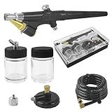 Airbrush Set, Airbrushpistole mit Luftansaugadapter und Luftdruckschalter, 15-50 PSI Lackierpistole Mini, Air Brush Pistole Set, für Modellbau Make-Up Autolackierung (1)