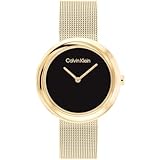 Calvin Klein Analog Quarzuhr für Damen Kollektion Twisted Bezel mit Goldfarben Edelstahl-Mesh-Gliederarmband - 25200012