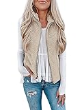 Raphin Weste Damen Outdoor Casual Leicht Ärmellos Daunenjacke Damen Einfarbig Elegant Mode Kunstfell Weste Mit Taschen(Khaki,L)
