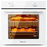 Disaenvir Einbaubackofen 60 cm Freistehend Backofen Einbauofen mit Stecker Drehknopfsteuerung 4 Funktionen Backofen 50 bis 250 °C Einbaugerät 65L 2200W 3D Heißluft Backen 6 Ebenen Kühlgebläse Weiß
