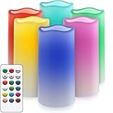salipt LED Kerzen mit Timerfunktion, Dimmbar 13 Farben und Farbwechsel, RGB Kerze Batteriebetrieben, Flammenlose Kerzen Outdoor Wasserdicht 6er-Set, Durchmesser 7.6 cm, Höhe 15.3 cm