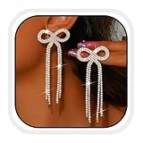 Unicra Silberne Schleifen Ohrringe Strass Braut Hochzeits Ohrringe Kristall Hänge Schmuck für Frauen (Silber, One Size)