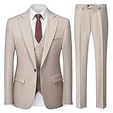 MODFUL Herren Anzug 3-teilig Slim Fit Business Einknopf Smoking Hochzeitsblazer Weste Hosen Set (Beige, XXL)