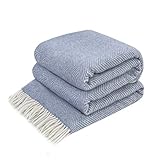 LoveYouHome Ecken Chevron Wolle Merino Decke-Kuscheldecke Flauschig, Dicke, Grosse passend für Sofa/Bett/Couch (140x200 cm - Weiß-Grau-Blau)