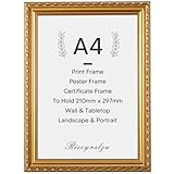 Rieeyrslza Barock Bilderrahmen A4 Vintage Fotorahmen 21x29,7cm Bilderrahmen Wand- & Tischrahmen Dekorative Fotorahmen mit Halterung, Geeignet für Vintage-Dekorationen (Gold 1Stk)