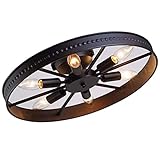 H.W.S Vintage Deckenleuchte Schwarz Deckenlampe Runde Retro Schlafzimmer Wohnzimmer Antik Industry Design luster Kreative Decorative E14 Deckenstrahler Eisen 40W Lampeschirm Bar Cafe Ø46cm