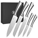 Joeji's Kitchen 5-in-1 Messerset aus Edelstahl - Scharfe Küchenmesser Set mit Brotmesser Kochmesser Santoku Messer Allzweckmesser und Gemüseme