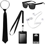 FUKPO Security Men in Black Mib Agent Accessories Kostüm Zubehör Set, Geheimagent Agenten Bodyguard Geheimdienst Spion Kostüm Herren Damen Kinder mit Schwarze Sonnenbrille Headset Ausweis Krawatte