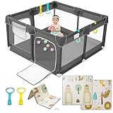 Laufgitter baby Laufstall mit Spielmatte Schaumstoffschutz, Rutschfester, Transparentes Atmungsaktives Netz mit Rundem Reißverschlusstür Babys Zaun für Innen & Außen