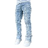 Generisch Herren Jeans Streetstyle Stonewashed Denim Hosen Weite Atmungsaktive Outdoor Hosen Modische Freizeit Schlaghosen Leichte Bequeme Alltags Stretchhosen