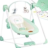 KIDIZ® Babywippe Babyschaukel mit 5 Geschwindigkeitseinstellungen zusammenklappbarer Baby Wippe Schaukel Babyhochstuhl mit Spielbogen Spielzeugen 5 beruhigende Naturgeräusche, Mint Grün
