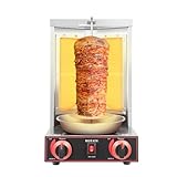 Kebab Grill 3000 W, Vertikaler Gasgrill für Kebab, 360° Drehbarer Grills mit 2 Brennern, Gyros Grill, Dönergrill, Tischgrill für BBQ, Edelstahl