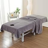 Morbuy Massageliege Laken mit Gesichtsloch, Handtuch für Massageliege, Waschbare Atmungsaktiv Weich Mikrofaser Gesichtsauflage für Massageliege für Schönheitsbett Spa Schönheit (200x100cm, Grau)