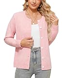 TIANZHU Cardigan Damen leicht Kaschmir figurbetont Knöpfe Langarm für Workout, Rosa, EU 46