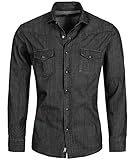 Rock Creek Herren Jeans Hemd Herrenhemd Denim Jeanshemd Vintage mit druckknöpfen Regular Fit Stehkragen Kentkragen Langarm Männer Hemd H-198 Grau M