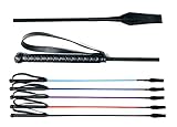 JA Horse Springgerte Springstock Reitgerte Pferd Peitsche mit Lederoberteil Gummigriff und Handgelenkschlaufe (70 cm, schwarz)