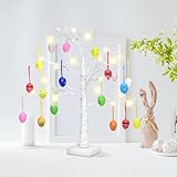 Osterdekorationen mit bunten Ostern,Eier Dekorationen 12Pcs Baum,Weiß Ostern Künstlichen Zweig Baum mit Lichtern,Osterdekorationen Geschenke für Osterdekoration und Weihnachten