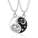 OQKAHIV 1 Paar Yin Yang Anhänger Kette, Freundschaftsketten für Mond Sonne Anhänger Ying Yang Schmuck Geschenke für Damen Frauen, Langstrecke Halskette zum Freundin Geschenk Personalisierter Schmuck