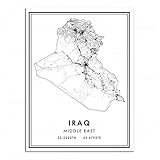 Schwarz-Weiß-Weltstadtplan Vlies-Leinwandbild IRAK City Line 60x40cm (24x16in) Ungerahmt