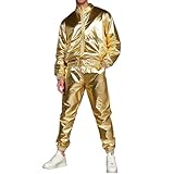 Jogginganzug Herren Set Glänzend Hip Hop Y2K Trainingsanzug 80er Jahre Outfit Oversized Freizeitanzug Herbst Winter Warm Sportanzug Tracksuit Laufanzug Männer Jacke Und Jogginghose Hausanzug