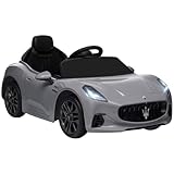 AIYAPLAY Kinder Elektroauto 12V Kinderauto mit 2,4 GHz Fernbedienung, 2 Motor, Kinderfahrzeug mit Hupe, LED, Musik, Sanftstart, Elektrofahrzeug mit Hilfsrad, für 3-5 Jahre Kinder, Grau