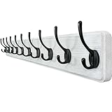 WEBI Garderobenleiste,98cm Lang Garderobenhaken,Wandgarderobe Holz mit 10 Haken,Kleiderhaken Wand,Hakenleiste Garderobe,Jackenhalter Wand für Mäntel,Jacken,Schwarz auf weiß