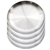 XIACIBDUS 4 Edelstahl runden Geschirr, Barbecue Dish, Kuchenform, Tablett, Oval Platter, Fleisch Dish, Reisplatte, Oval Platten Retro Matte runde Servierplatte Silber Unterteller