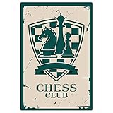CREATCABIN Blechschild Chess Club Retro Vintage Metall Wanddekoration Kunstwand Für Hausgarten Küche Arbeitszimmer Bar Pub Wohnzimmer Büro Garage Poster Plaque 8 x 12,(5) cm