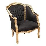Biscottini Barock-Sessel 94 x 80 x 82 cm | Stühle Luigi XVI Antik Gold | Französischer Stil | Sessel Schlafzimmer aus schwarzem Samt
