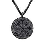Auriselle Herren Halskette Kompass Anhänger Vintage Wikinger Kette Halskette Retro Gothic Runen Anhänger Schmuck Geschenke für Männer Jungen Vater Länge 60cm