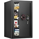 75L Großer Safe Tresor Feuerfest für Zuhause, Digitaler Tresore mit Zahlenschloss, Drei abnehmbare Regale und Sensor-Licht, Möbeltresor für Geld, Schmuck, Reisepass und Dokument