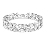 Swarovski Tennis Dlx Damenarmband, Weißes und Rhodiniertes Armband mit schimmernden Swarovski Kristallen