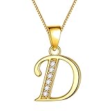 Aurora Tears Buchstabe D Halskette 925 Sterling Silber 18 Karat vergoldet Initiale D Alphabet Anhänger mit Zirkonia Schmuck Dating für Frauen DP0045D-Y