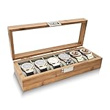 WisePoint Uhrenbox 6 Slot, Holz Uhrengehäuse Uhrenhalter mit abnehmbaren Kissen, Retro Uhrenkasten Uhren Aufbewahrungsbox für Uhren (braun 6-Slot)