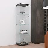 Glasvitrine stehend mit 4 Schichten, Standvitrine in Hartglas, Transparenter Staubdichte Vitrine Schrank, Sammlerschrank mit Türen und Schloss Bar für Wohnzimmer, Schlafzimmer, Büro, 42.5x36.5x164cm