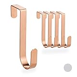 Relaxdays Türhaken 5er Set, für Türen ohne Falz bis 4 cm, Türaufhänger für Flur & Bad, Kleiderhaken 12 cm lang, rosegold