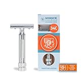 MERKUR Rasierhobel 34C | Kompaktgriff Glanzchrom | Zweiteiliger Rasierer mit geradem Schnitt | Geschlossener Kamm | Ideal für Nassrasur | Zinkdruckguss | Messing Griffstück | Made in Germany