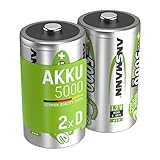 ANSMANN Akku Mono D 5000 mAh NiMH 1,2 V (2 Stück) - Mono D Batterien wiederaufladbare Zellen, maxE sorgt für geringe Selbstentladung für jahrelangen Einsatz in Spielzeug, Radio, Taschenlampe