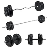 ArtSport 3in1 Hantelset mit 2 Kurzhanteln, 1 Langhantel & 1 SZ Curlhantel — 12 Gewichte mit 60kg und Sternverschlüssen — Hantel Set Krafttraining