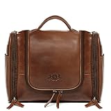 SID & VAIN große Hänge-Kulturtasche echt Leder - Kulturbeutel Dexter - Waschbeutel zum Aufhängen - Leder-Waschtasche Herren und Damen braun handgefertigt
