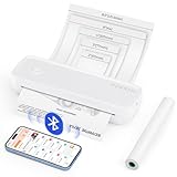 MUNBYN Mobiler Drucker Bluetooth Thermodrucker A4 203DPI Inkless Printer Kompatibel mit Android & iOS für Handy & Laptop, Unterstützt 210x297mm A4 Thermopapier, Tragbarer Drucker, ITP04, Weiß