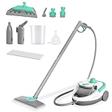 HAUSHOF Dampfreiniger 1800 W, mit 1,5 L Tank, max. 4 ,0 bar Dampfdruck, Aufheizzeit 8 Min, Dampfzeit bis zu 30 Min, inkl. 17 Zubehör & 3 m Netzkabel, für Boden, Teppich, Fenster & Küche, Weiß-Grün
