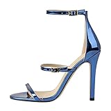 Only maker Damen Riemchensandalen Stiletto Sandalen mit Schnallen Lack Blau 38 EU