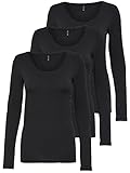 ONLY 3er Pack Damen Langarmshirt schwarz und weiß Langarm Basic Longsleeve Sommer aus 95% Baumwolle XS S M L XL 15209156