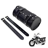 Tuwyii wasserdichte Motorrad Satteltaschen aus PU-Leder – Universelle Werkzeugtasche mit 2 Verstellbaren Gurten für Lenker, Gabel & Rahmen – Robustes Outdoor-Motorradzubehör für Reisen (Schwarz 21cm)