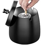Aschenbecher für Draussen (10 * 9 * 10cm) - Aschenbecher mit Deckel, Groß Aschenbecher Outdoor, Windaschenbecher Edelstahl, Sturmaschenbecher mit Boden, Standaschenbecher für Draußen - Schwarz