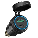 12V-24V Prise USB DIN Chargeur Rapide de Moto: USB C Adaptateur DIN Hella vers USB Avec LED Bleue Pour Moto BMW Ducati TriumphTiger et Autres Motos de Style Europ