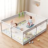 Julrrimg Laufstall Baby 175x150cm - Großes Laufgitter Baby, XXL Sicherheitsspielplatz Für Kinder Mit Atmungsaktivem Netzdesign, Rutschfeste Basis, 2 Zugringe (175x150X64 cm)
