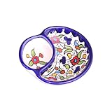 Hebron Arts Servierschale aus Keramik, rund, geteilt, handbemalte Keramik-Servierschale mit Blumenmuster, palästinensische Keramik, 2-teilige Schüssel, ideal für Snacks, Dips (bunter Garten)