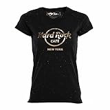 Hard Rock Damen T-Shirt mit Goldfaden und Folien-Logo, Schwarz, new york, Groß